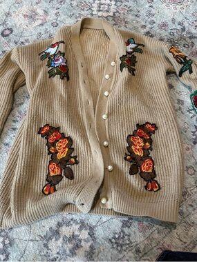 Original - Dressed in LALA Beige Embroidered Floral Cardigan